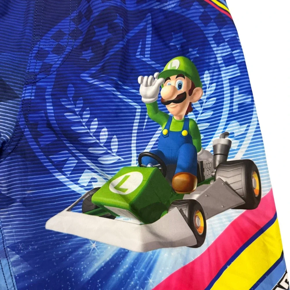 Nintendo Mario Kart Blue Mario Luigi Board Short Swim Trunks Boys Size L 10/12